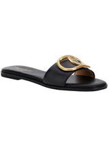 Sandali slide in pelle con Oval T Col. Nero