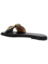 Sandali slide in pelle con Oval T Col. Nero