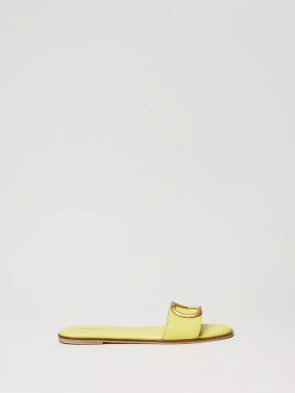 Sandali slide in pelle con Oval T Col. Light Lemon