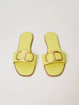 Sandali slide in pelle con Oval T Col. Light Lemon