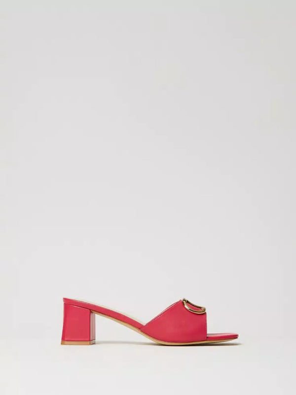 Sandali mules in pelle con Oval T Col. Bright Rose