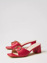 Sandali mules in pelle con Oval T Col. Bright Rose