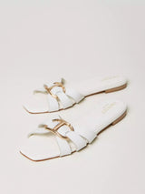 Sandali slide in pelle con Oval T Col. Bianco Ottico