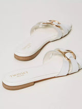 Sandali slide in pelle con Oval T Col. Bianco Ottico