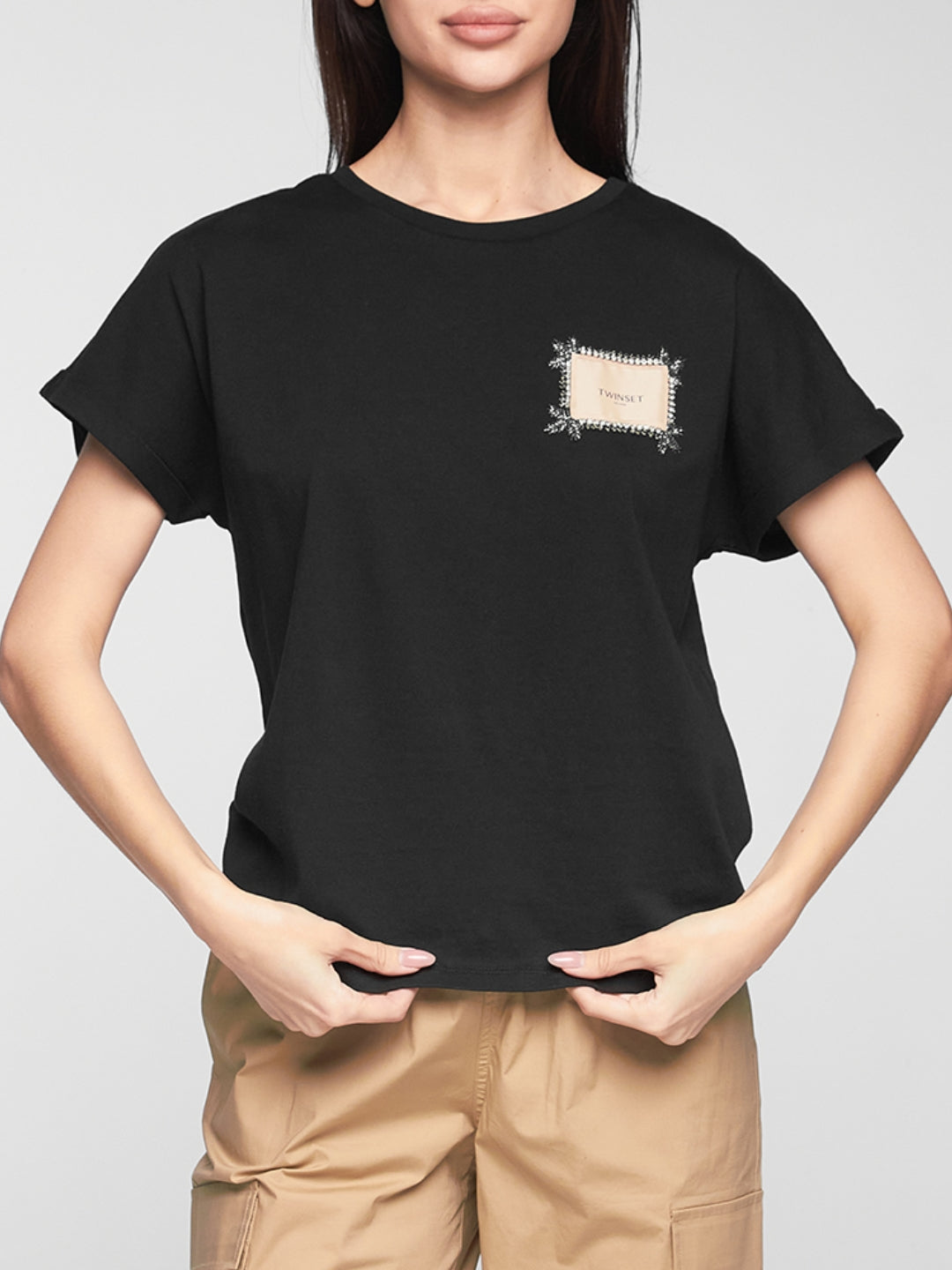 Twinset T-shirt con etichetta logo e ricamo Nero