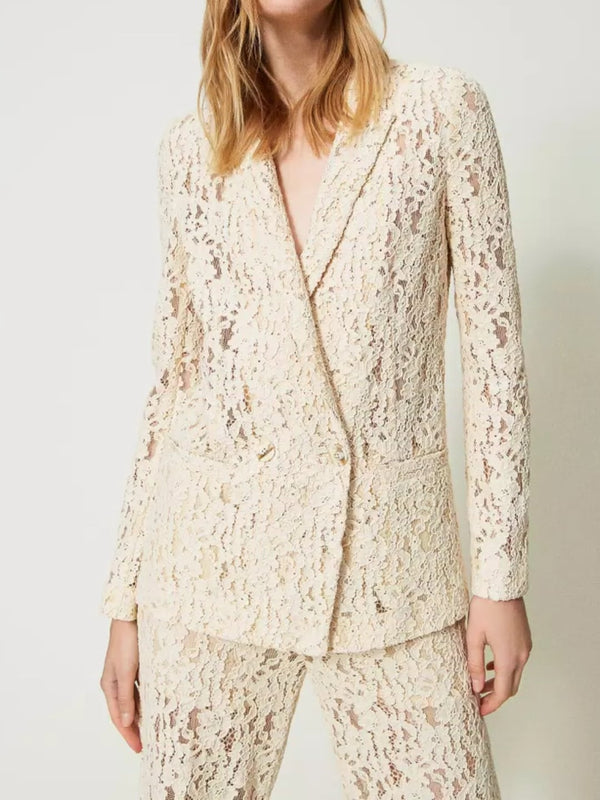 Twinset Giacca blazer in pizzo floreale Bianco Neve