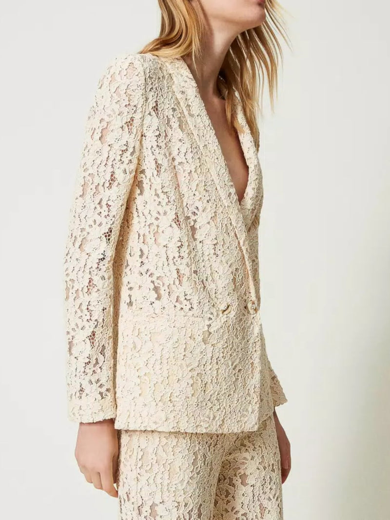 Twinset Giacca blazer in pizzo floreale Bianco Neve