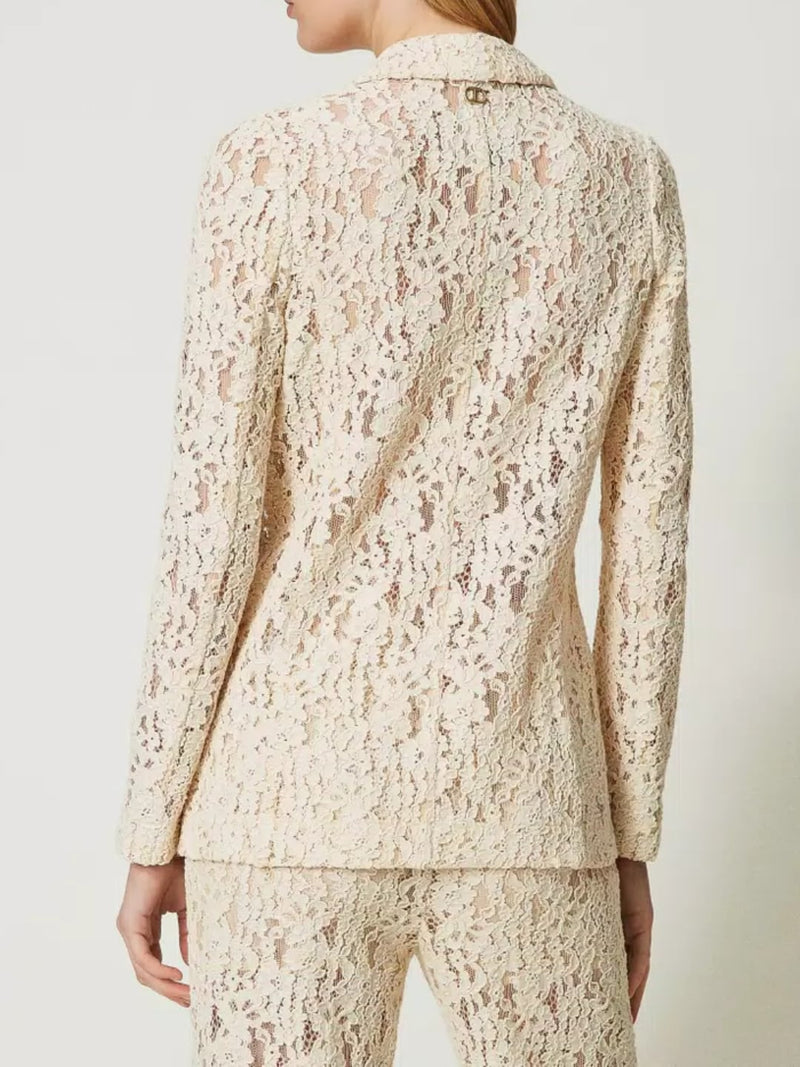 Twinset Giacca blazer in pizzo floreale Bianco Neve