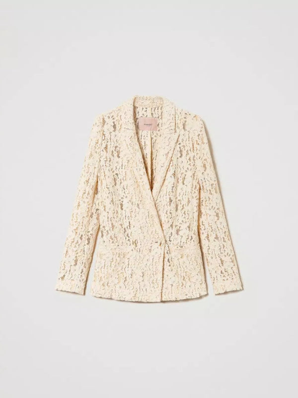 Twinset Giacca blazer in pizzo floreale Bianco Neve