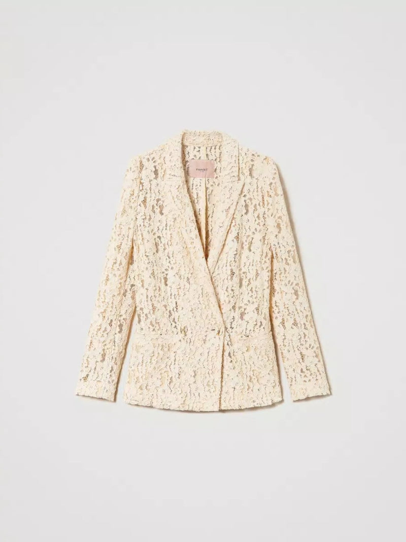 Twinset Giacca blazer in pizzo floreale Bianco Neve