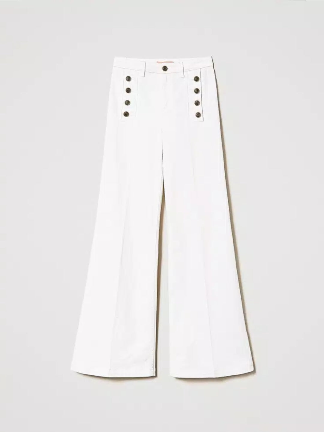 Twinset Jeans flare bianco con bottoni décor