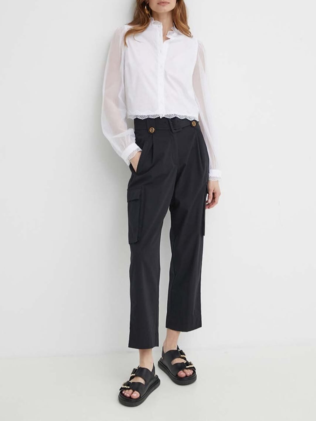 Twinset Pantaloni cargo in popeline Nero