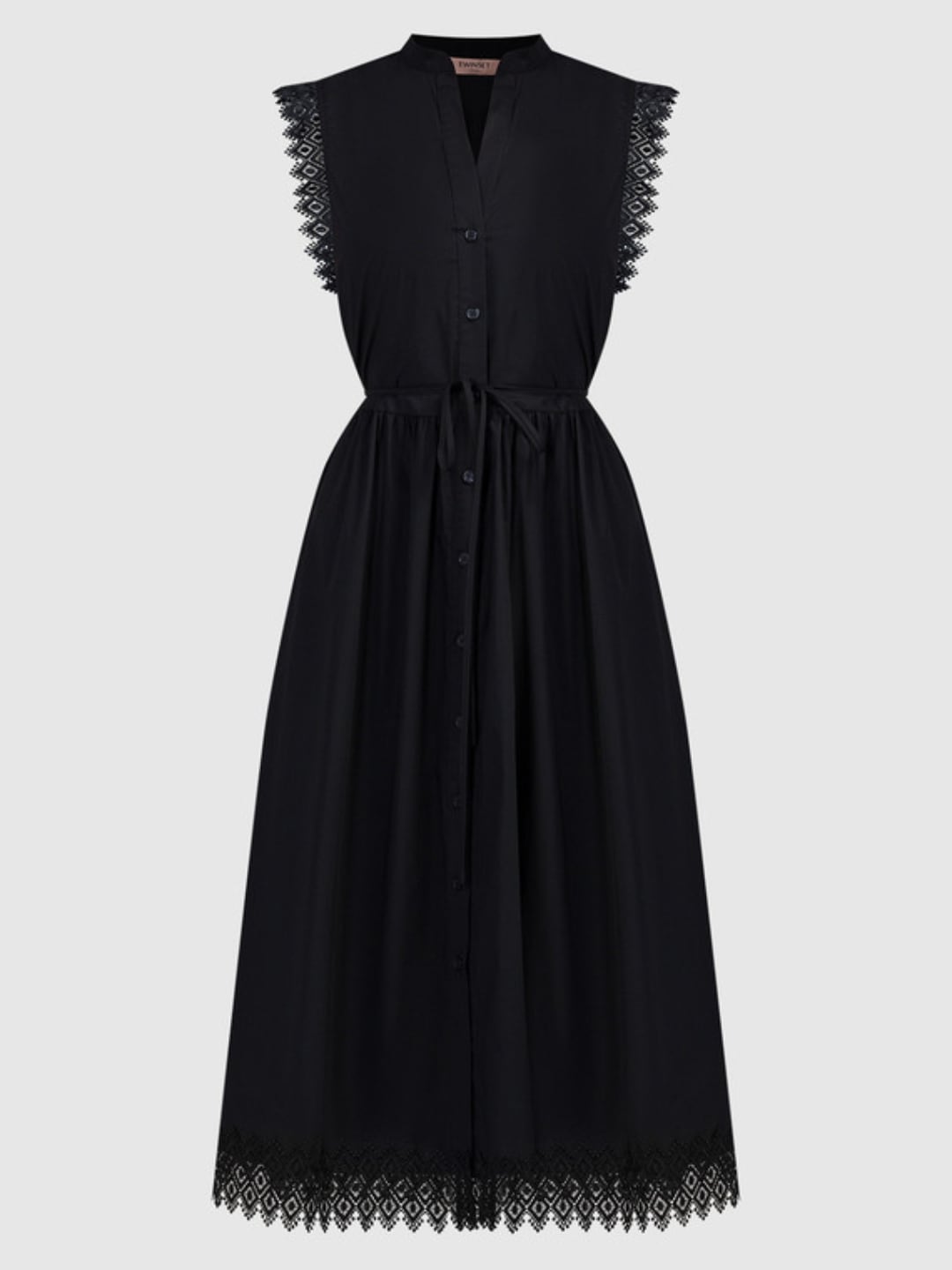 Twinset Abito longuette in popeline e macramè Nero