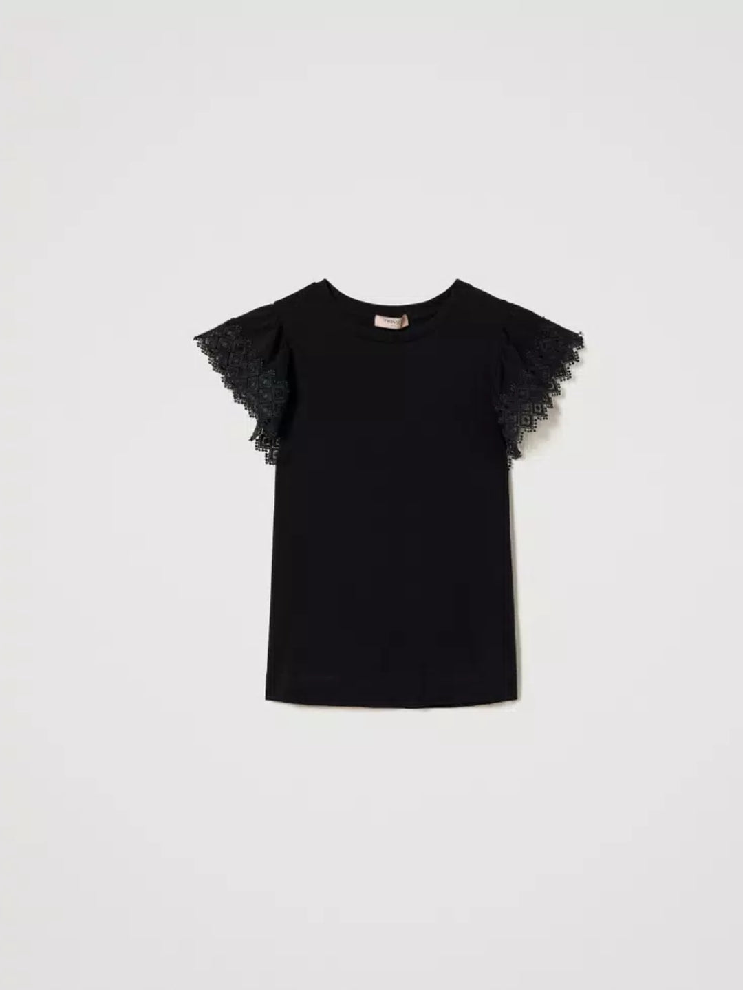 T-shirt con maniche in macramè Nero