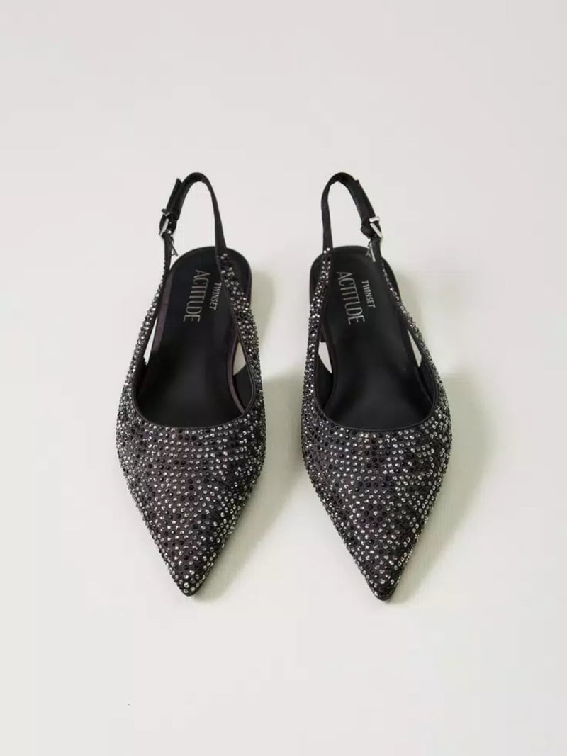 Twinset Ballerine Sling Back con Strass Nero