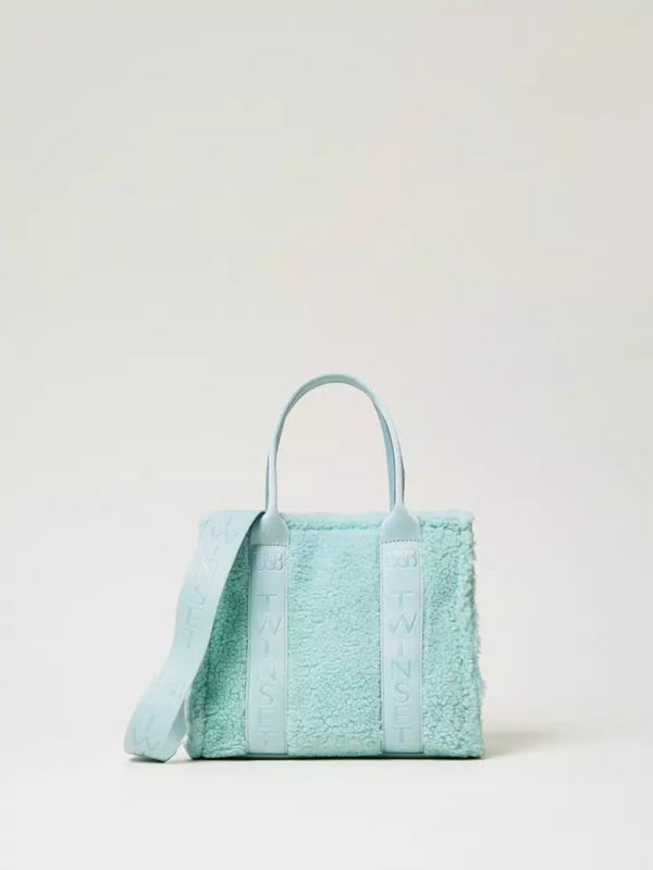 Twinset Borsa shopper in faux fur effetto furry Agave