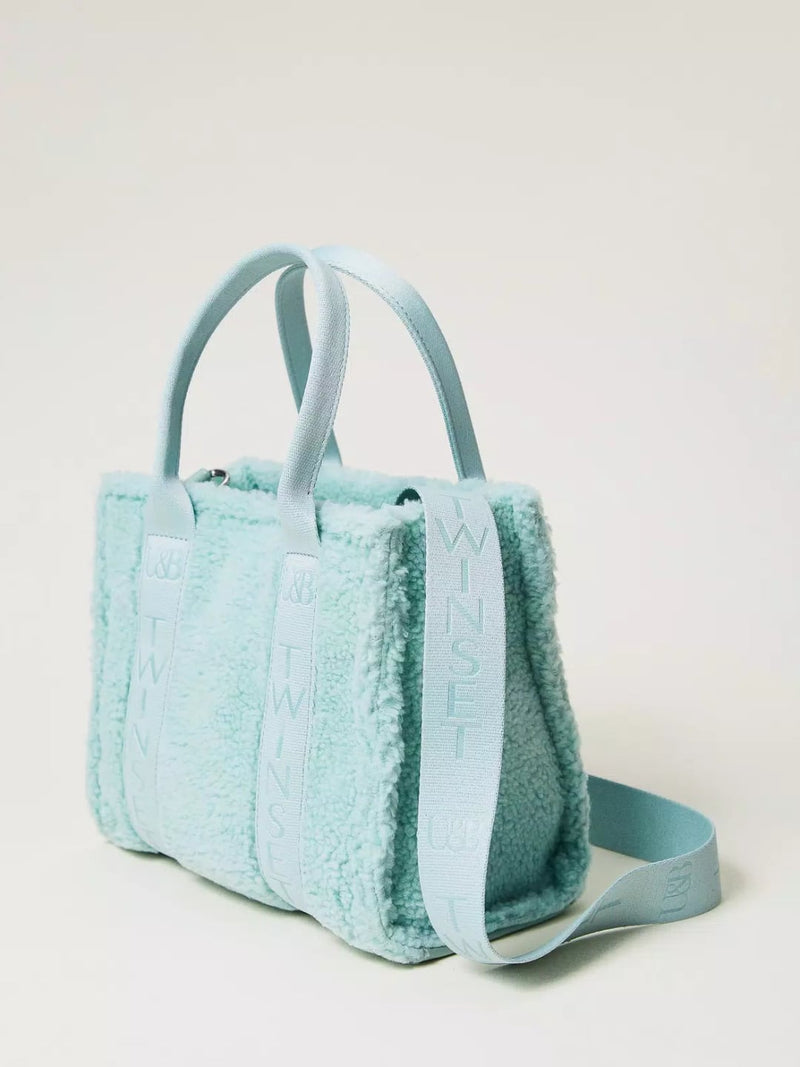 Twinset Borsa shopper in faux fur effetto furry Agave