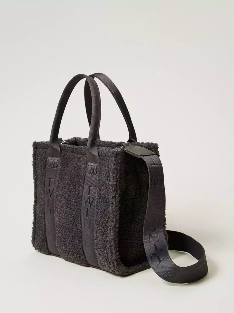 Twinset Borsa shopper in faux fur effetto furry Grigio