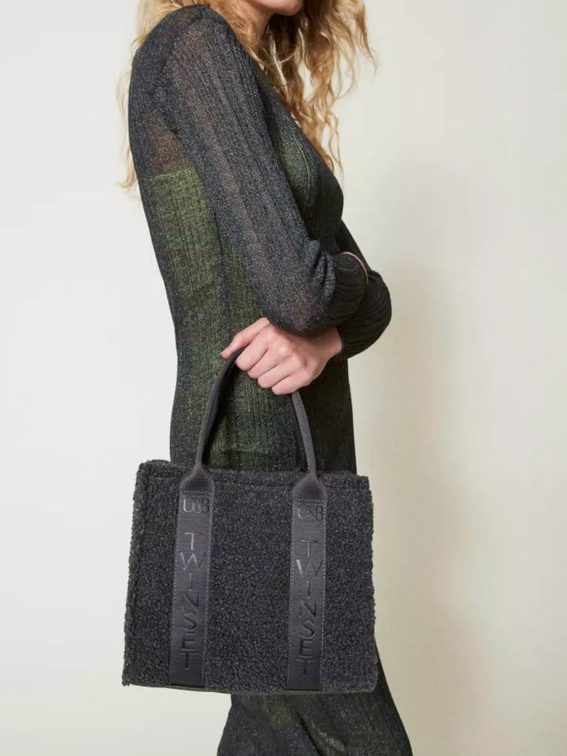 Twinset Borsa shopper in faux fur effetto furry Grigio