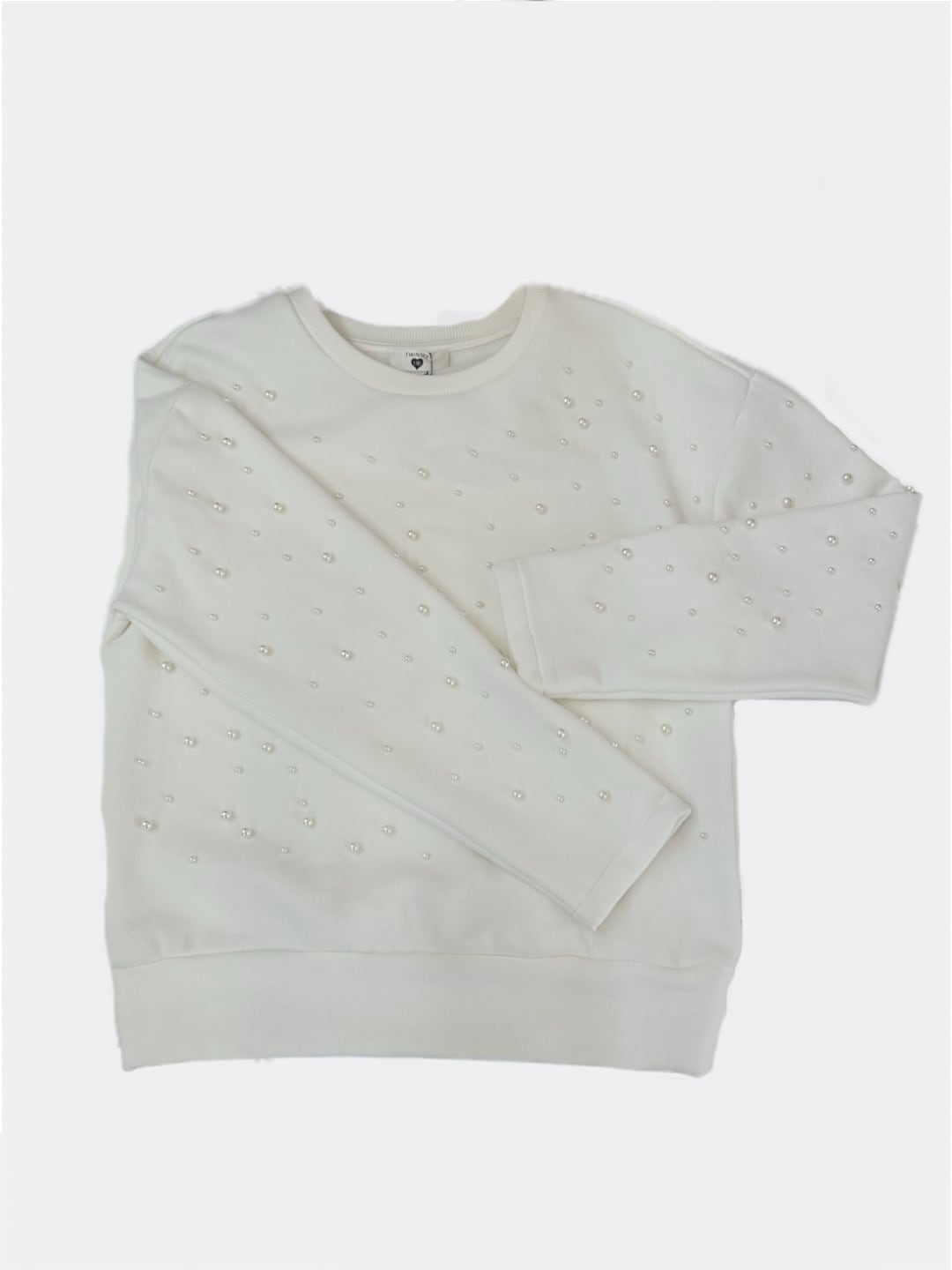 Twinset Felpa girocollo con perle Bianco Antique