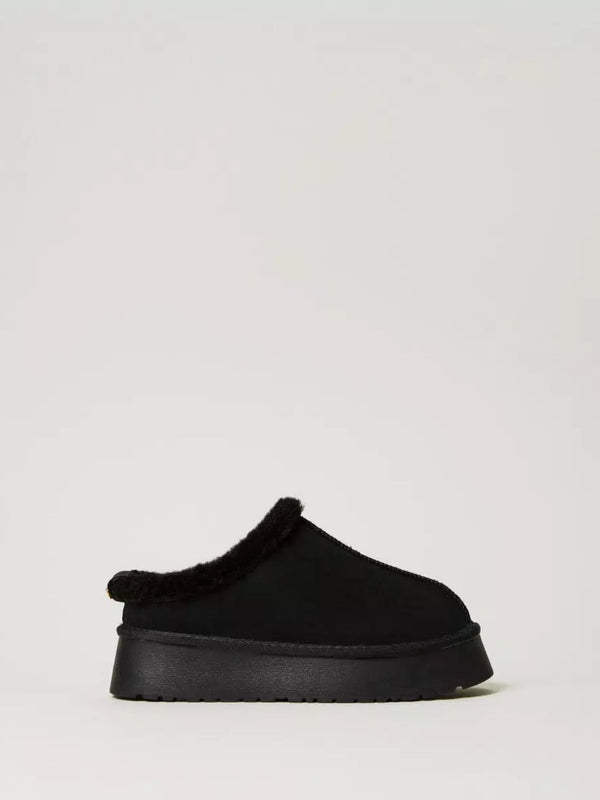 Twinset Scarpe sabot con faux fur Nero