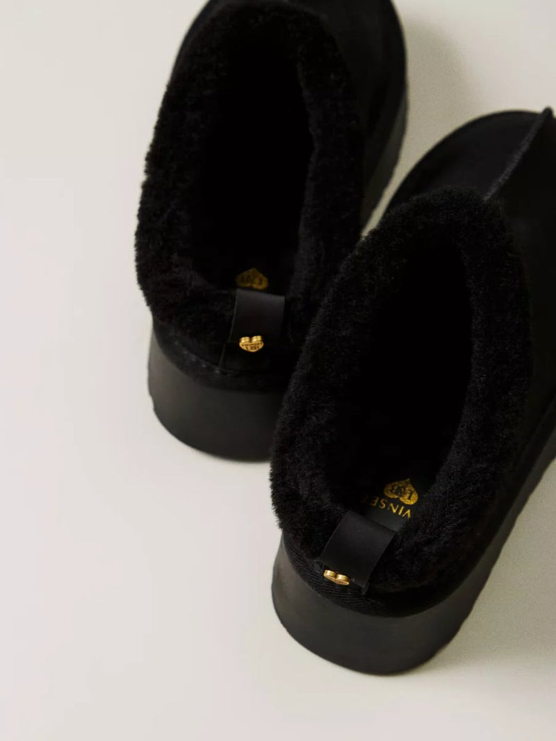 Twinset Scarpe sabot con faux fur Nero