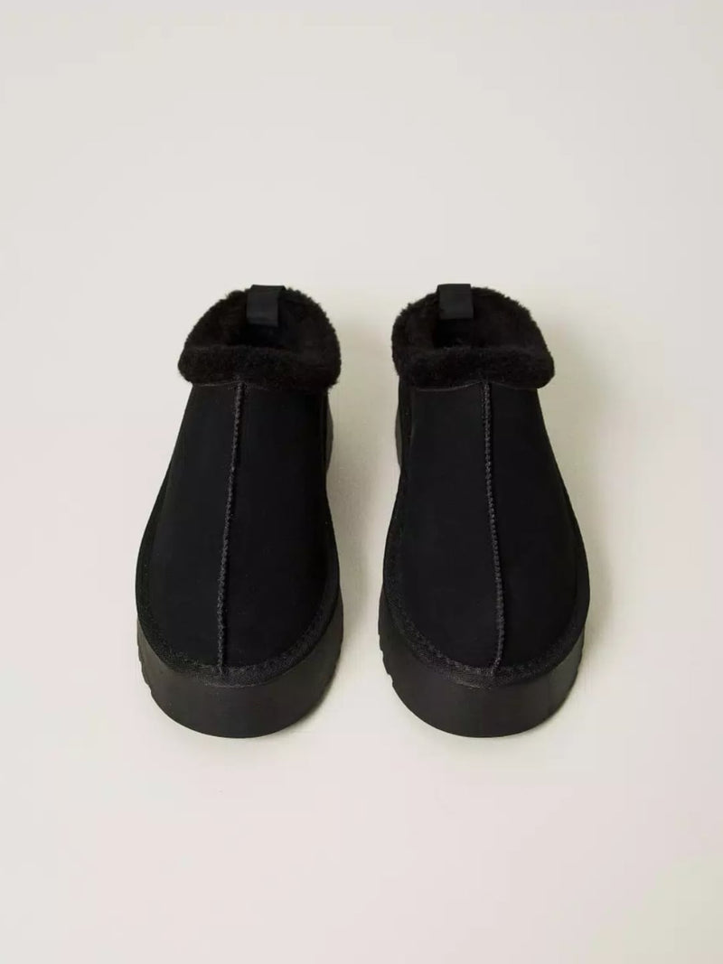 Twinset Scarpe sabot con faux fur Nero