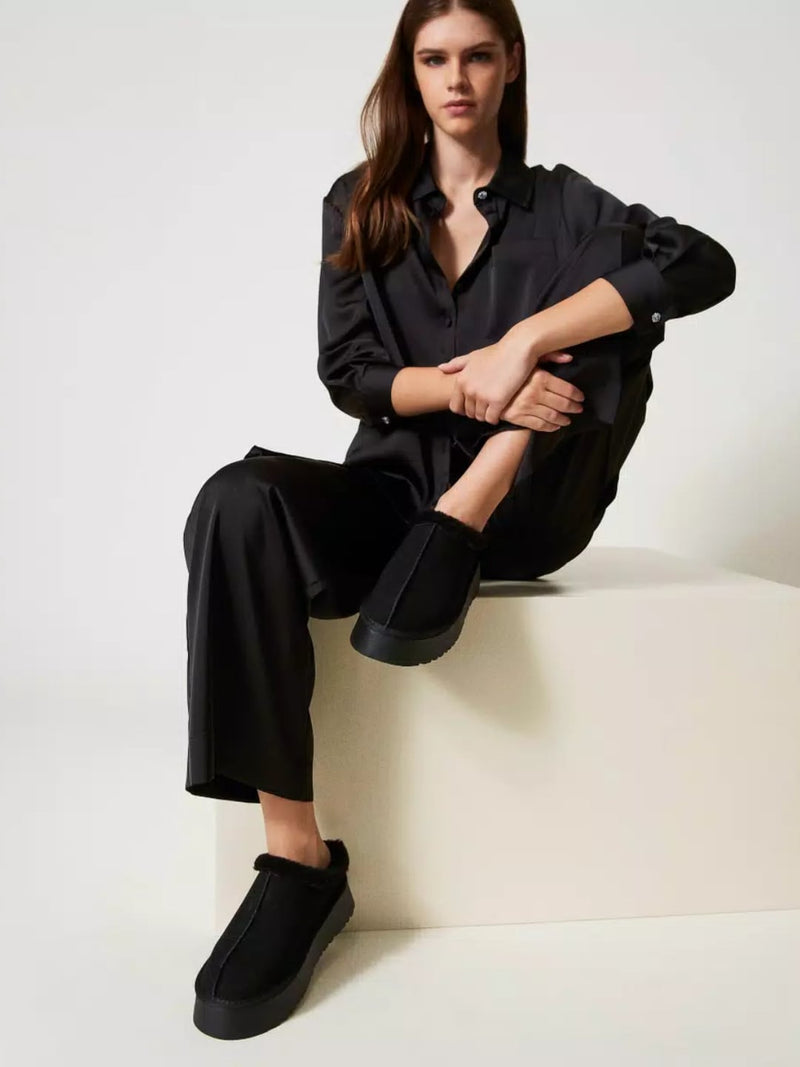 Twinset Scarpe sabot con faux fur Nero