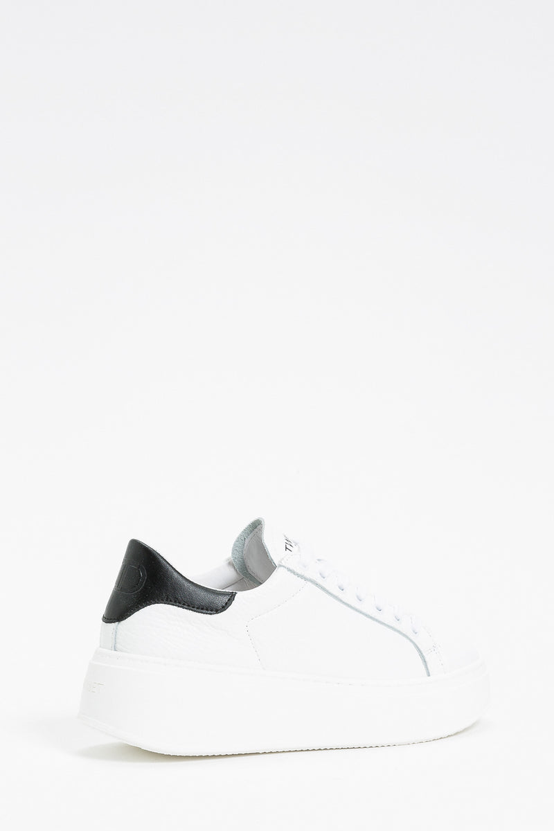 Twinset Sneakers in Pelle a Grana Bianco Ottico Nero