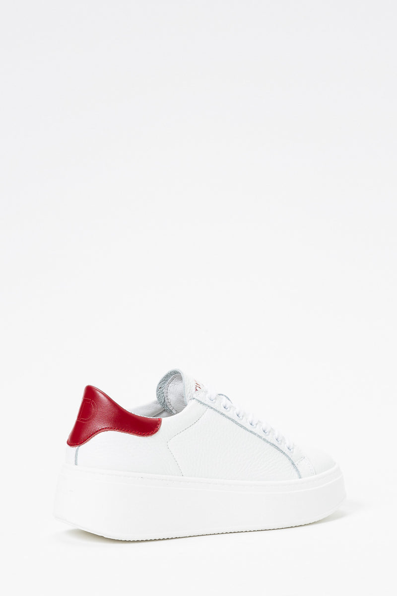 Twinset Sneakers in Pelle a Grana Bianco Ottico Bordeaux