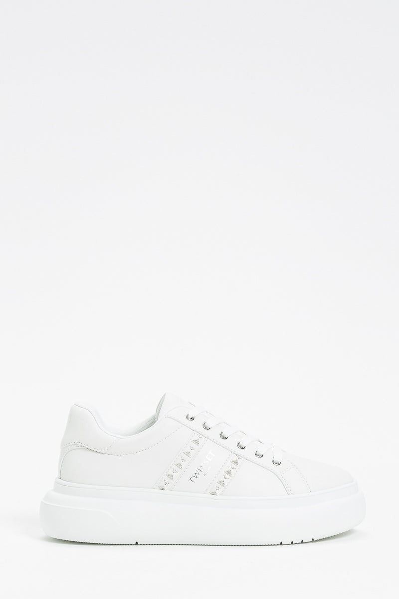 Twinset Sneakers con Inserti in Strass Bianco Ottico