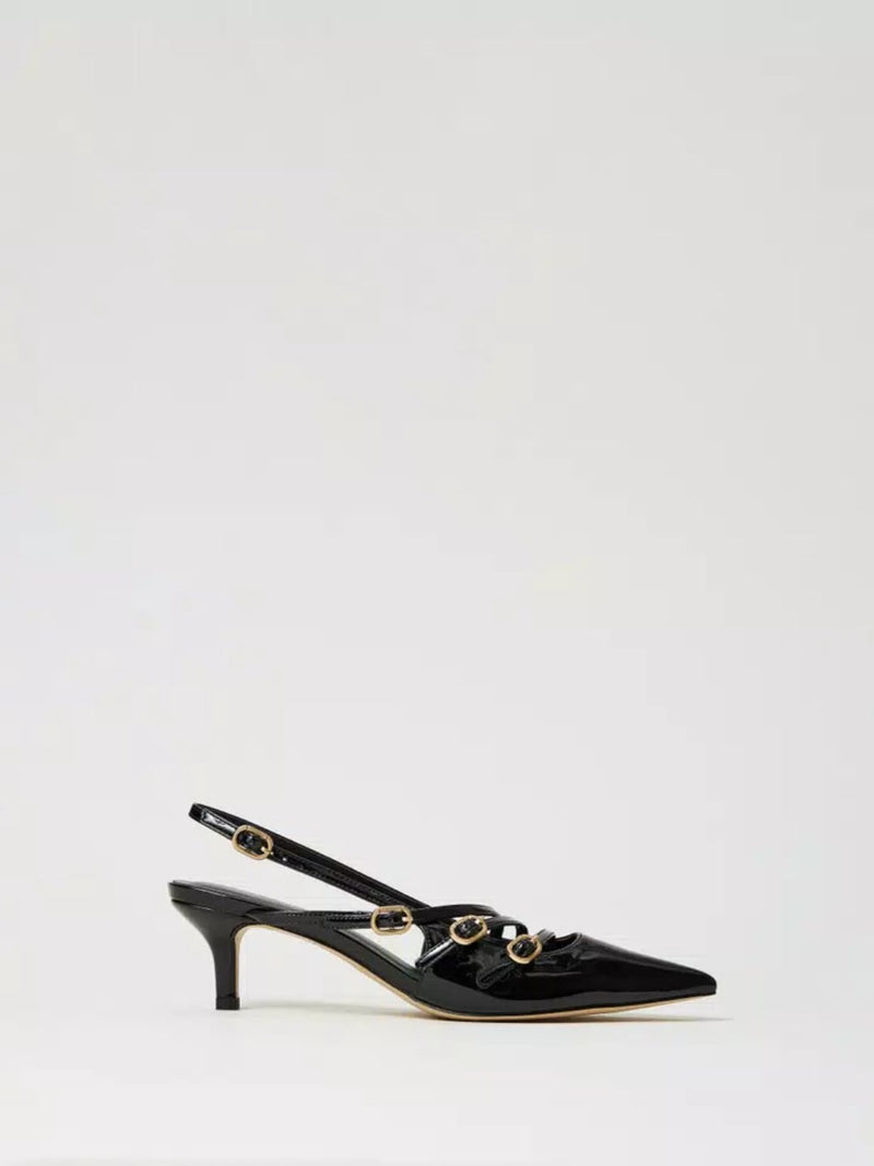 Twinset Décolleté sling back in vernice con cinturini Nero