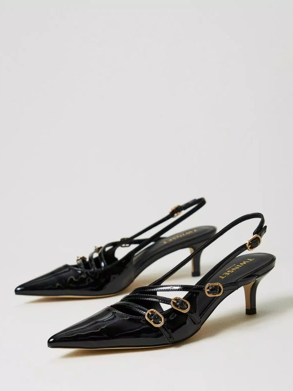Twinset Décolleté sling back in vernice con cinturini Nero