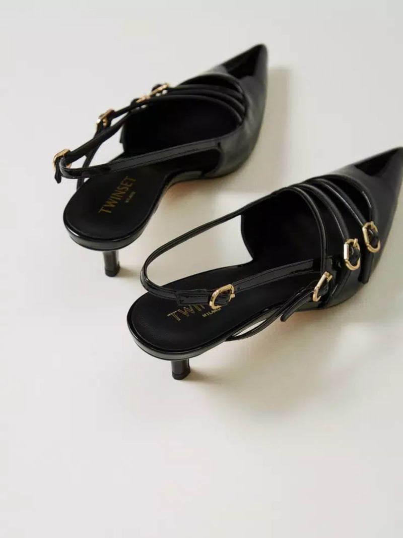 Twinset Décolleté sling back in vernice con cinturini Nero