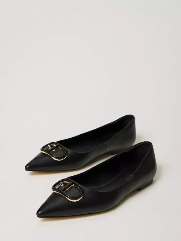 Twinset Ballerine in pelle con Oval T Nero