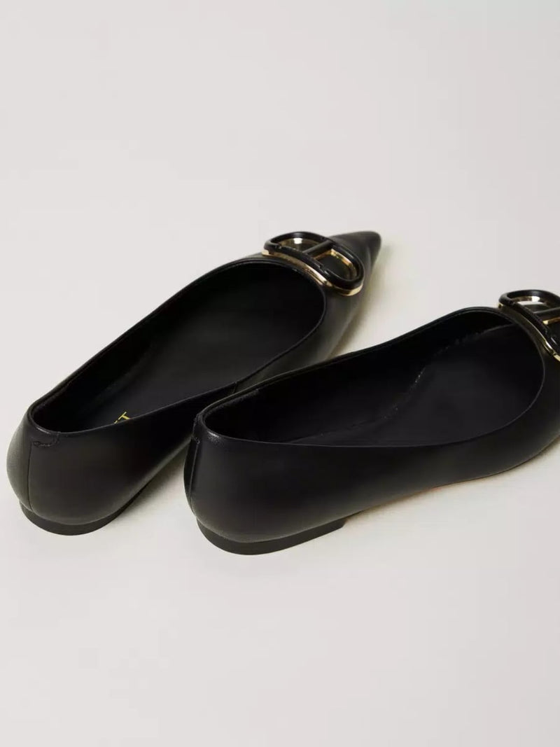 Twinset Ballerine in pelle con Oval T Nero