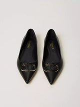 Twinset Ballerine in pelle con Oval T Nero