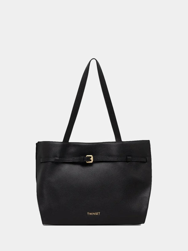 Twinset Borsa Shopper in pelle con cinturino Nero