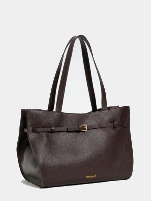 Twinset Borsa Shopper in pelle con cinturino Marrone