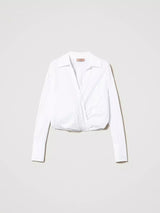 Twinset Blusa in popeline con incrocio Bianco