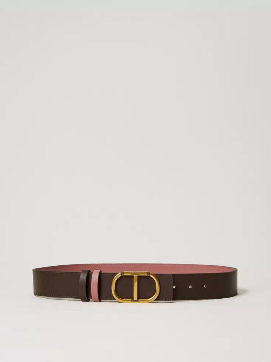 Twinset Cintura reversibile in pelle con Oval T Bicolor Coffe Chocolate / Chocolate