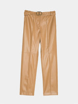 Twinset Pantaloni effetto pelle con cinta Sandy Brown