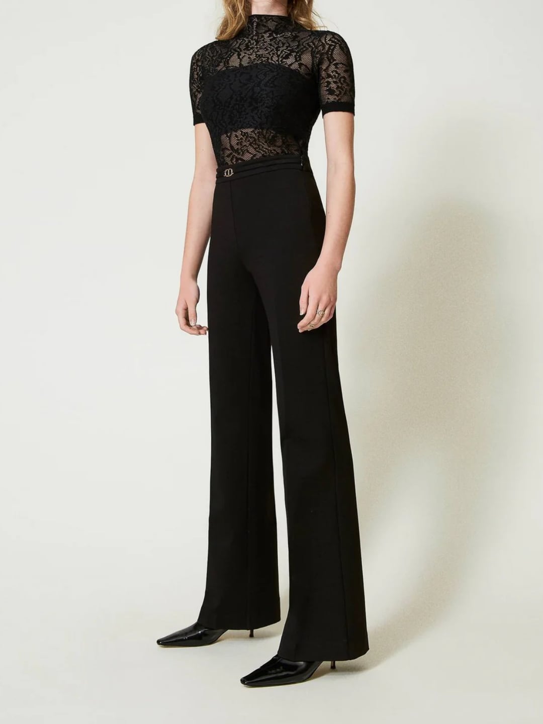 Twinset Pantalone in misto viscosa con cinturino Nero