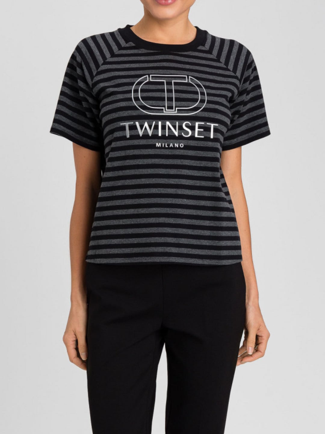 Twinset Milano T-shirt a righe con logo testurizzato