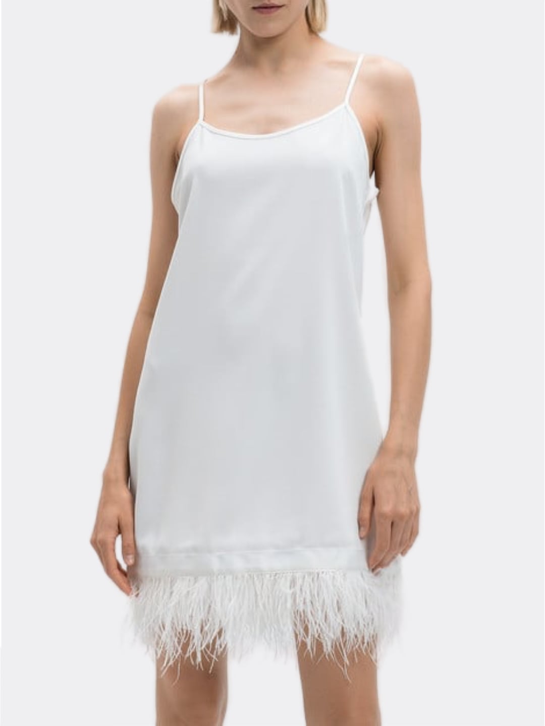 Twinset Miniabito con Piume di Struzzo Bianco Neve