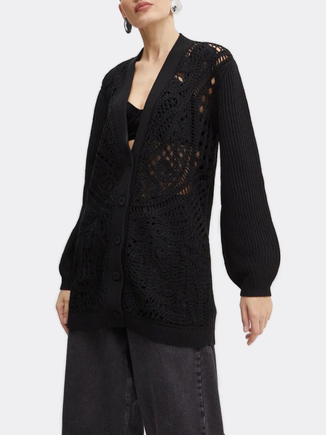 Twinset Cardigan in Lana Traforato Nero