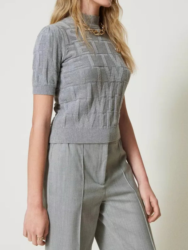 Twinset Maglia in cotone e cashmere con logo Grigio