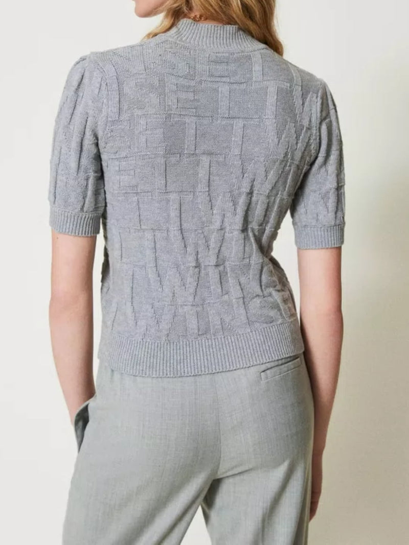 Twinset Maglia in cotone e cashmere con logo Grigio