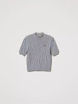 Twinset Maglia in cotone e cashmere con logo Grigio