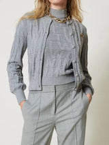 Twinset Maglia in cotone e cashmere con logo Grigio